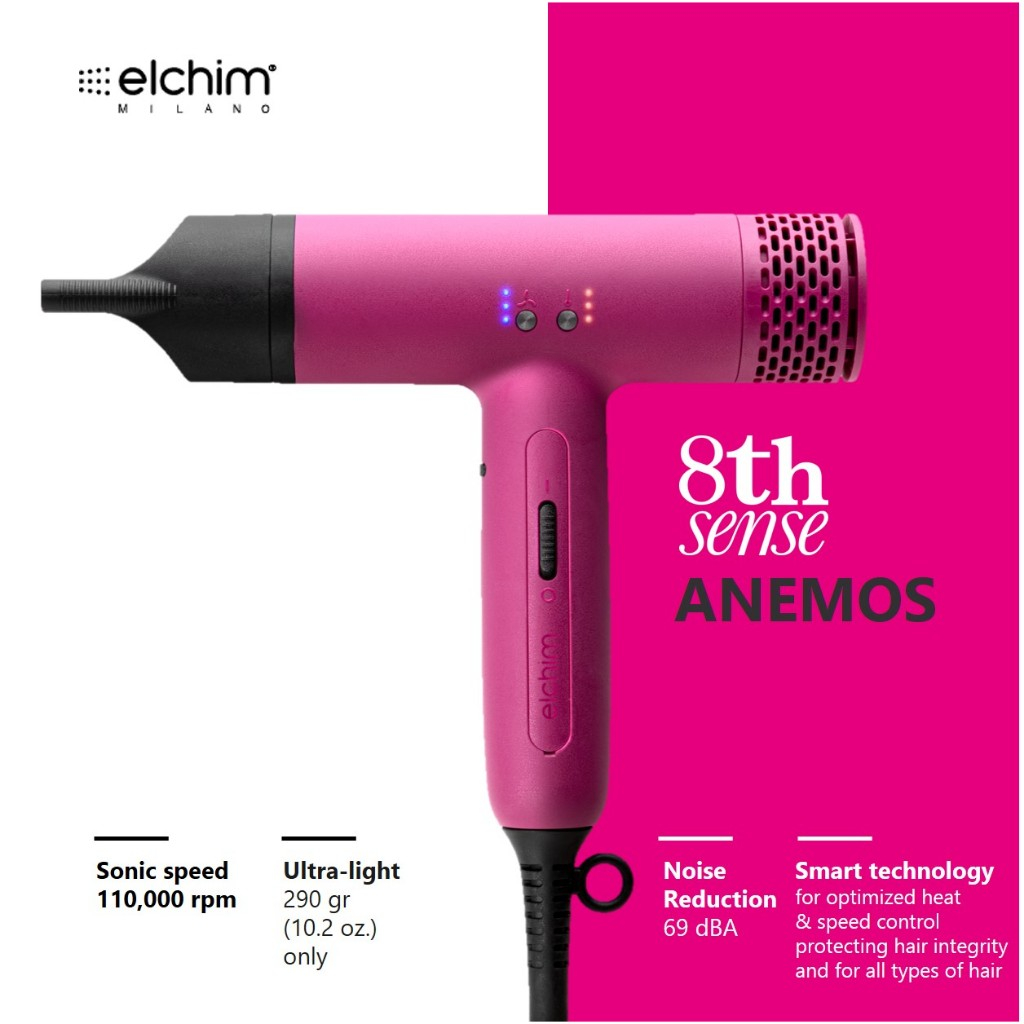Elchim 8Th Sense Anemos Hair Dryer (Pink Edition) 10El00001 Is a Lightweight, Quiet Hair Dryer with High Wind Power. ราคา 13,690 บาท*ส่งฟรี