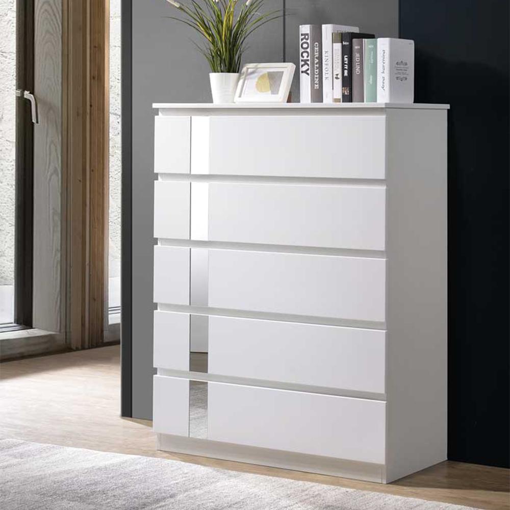 SO MIYA 5 DRAWER CHEST / WHITE DRESSING CHEST / WITH MIRROR