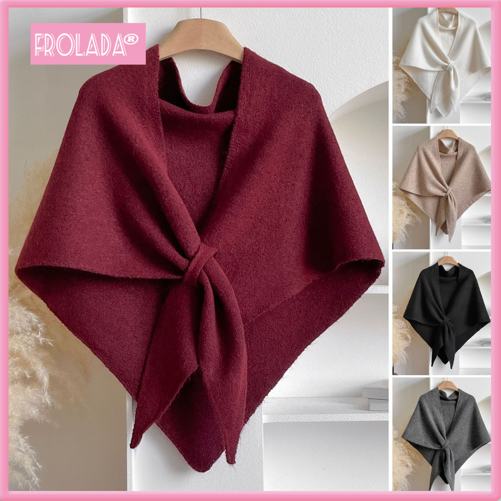 Women Shawl Wraps Solid Color Winter Neck Warm Knitted Cardigan Cape Imitation Wool Cashmere Shoulder Poncho Coat Shawl Scarf ราคา 281 บาท*ส่งฟรี