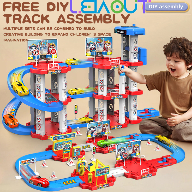 Fenafe【Indonesia+Ready ✔️ 】Toy Car Track Set DIY Level Parking Track Toy Car Rail Assembled Railway Tr…
