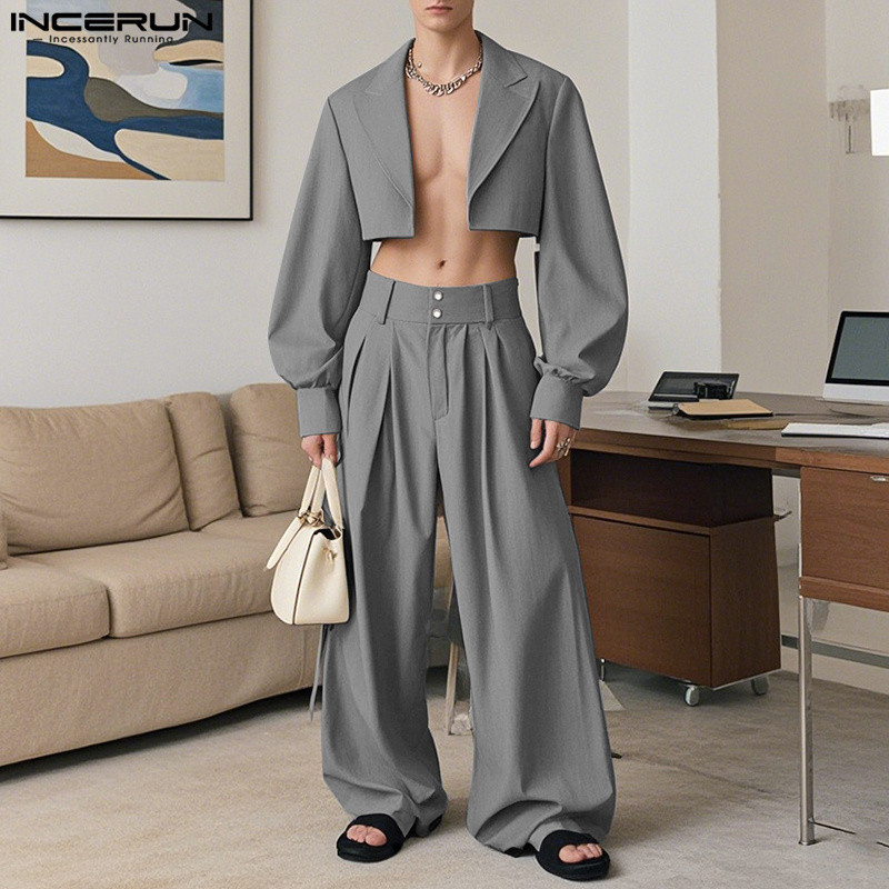 Bộ quần áo nam hiệu incerun Áo Dài Tay Ve Áo Blazer eo cao dài thẳng Bộ quần dự tiệc màu trơn  phong cách phương Tây  #250226 