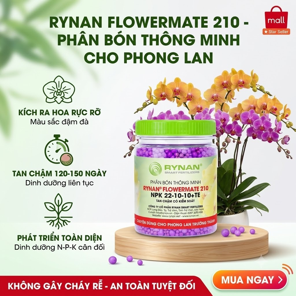 [CHÍNH HÃNG] Phân Bón Thông Minh Rynan Flowermate (Hạt Màu Tím) - Dưỡng Cây Tan Chậm Có Kiểm Soát Cho Hoa Lan, Hoa Hồng