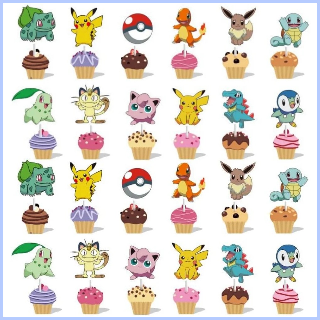 [Hot asxdsaf cgbsxcv 139] 24 cái/bộ Pokemon cupcake toppers phim hoạt hình bánh chúc mừng sinh nhật 