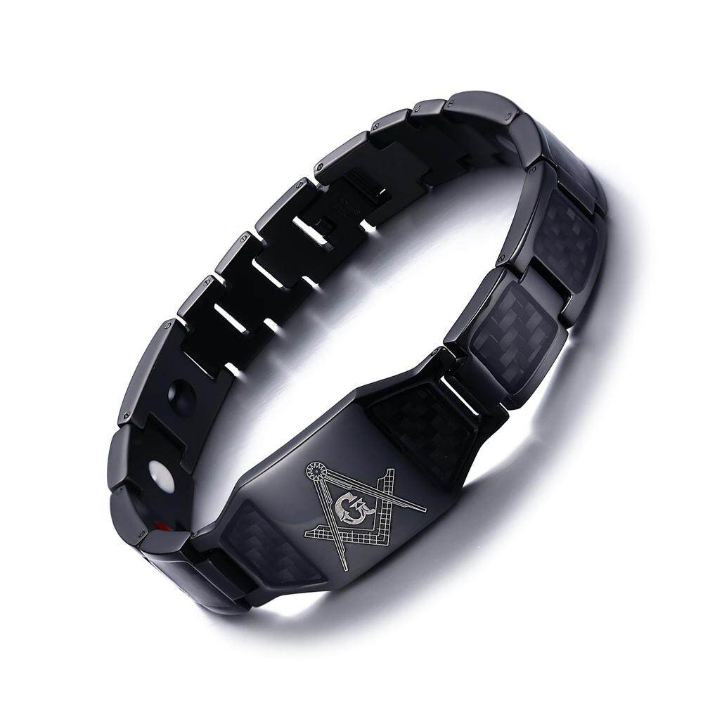 Stainless steel hand bracelet men carbon fiber Freemason bracelet jewelry fashion Hadiah ulang tahun men