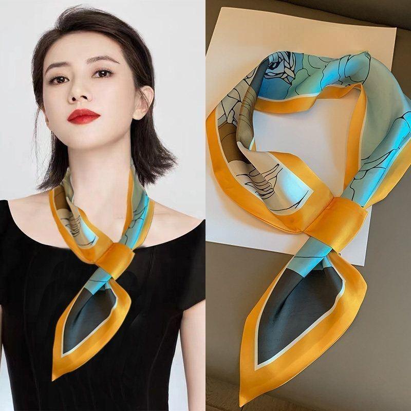 Khăn quàng cổ thời trang của phụ nữ có sọc khăn khăn lụa nhỏ dài