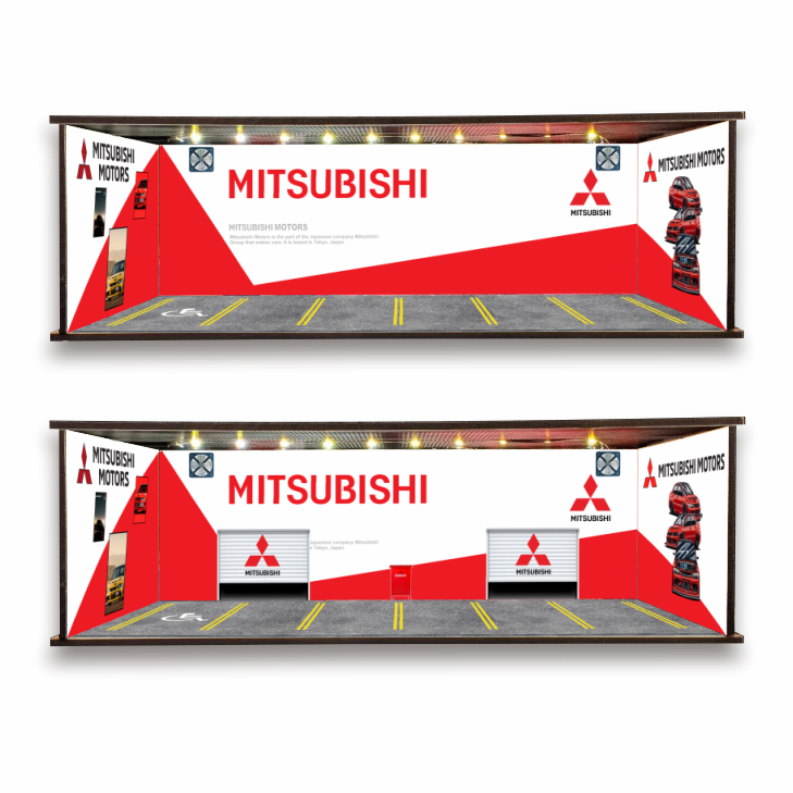 KRMK GARAGE DIORAMA Garasi 1/64 GARAGE MITSUBISHI WITH LED Harga 300,000 rupiah*Gratis Ongkir