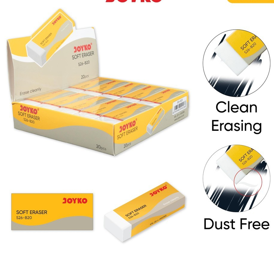 (GROSIR PAK = 20 PCS) JOYKO Eraser Penghapus 1 Pack PAK ER-526-B20 WHITE PUTIH