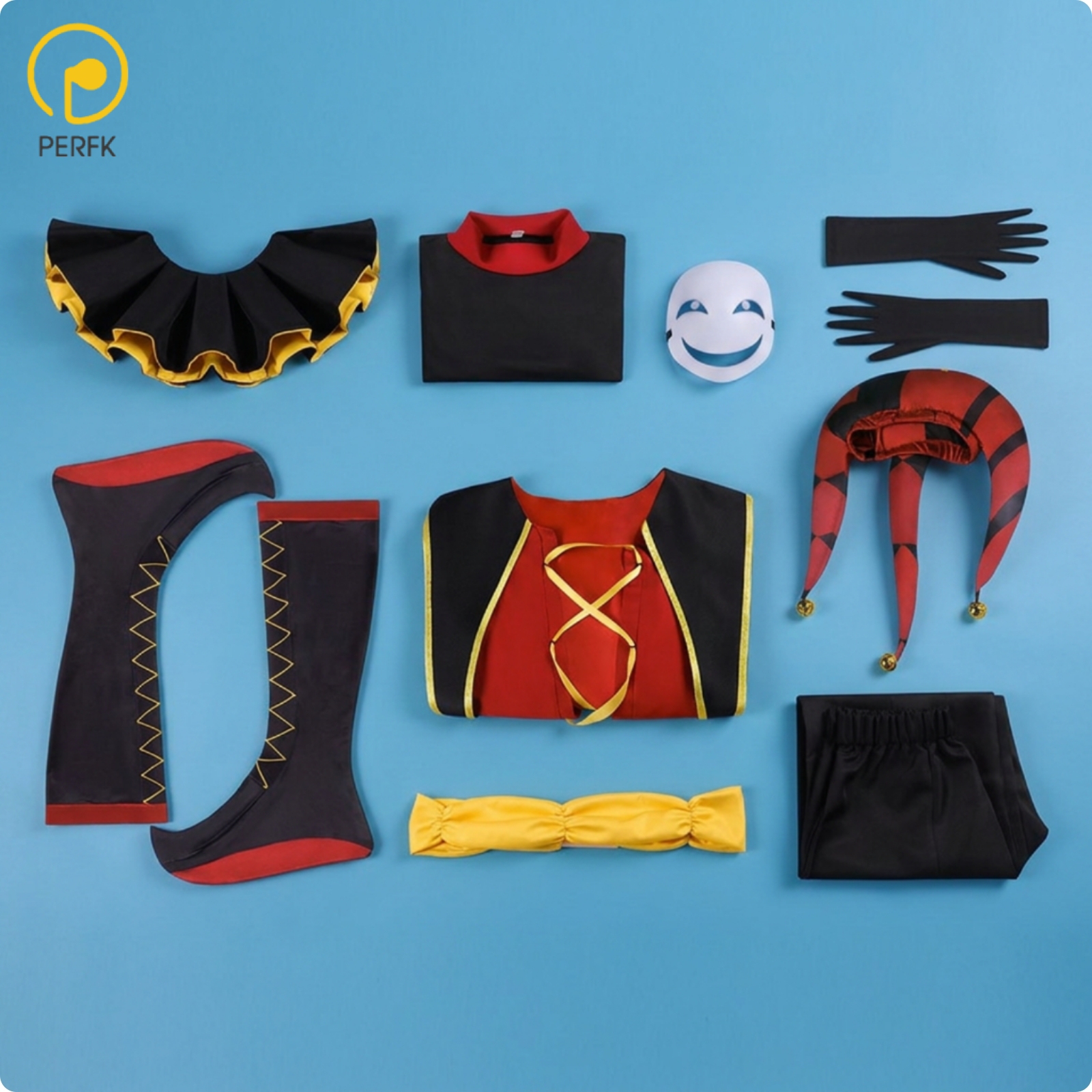 Perfk Halloween Jester Costume with Mask Theatrical Jester Costume Cosplay Carnival for Cosplayers, Performers ราคา 2,981 บาท*ส่งฟรี