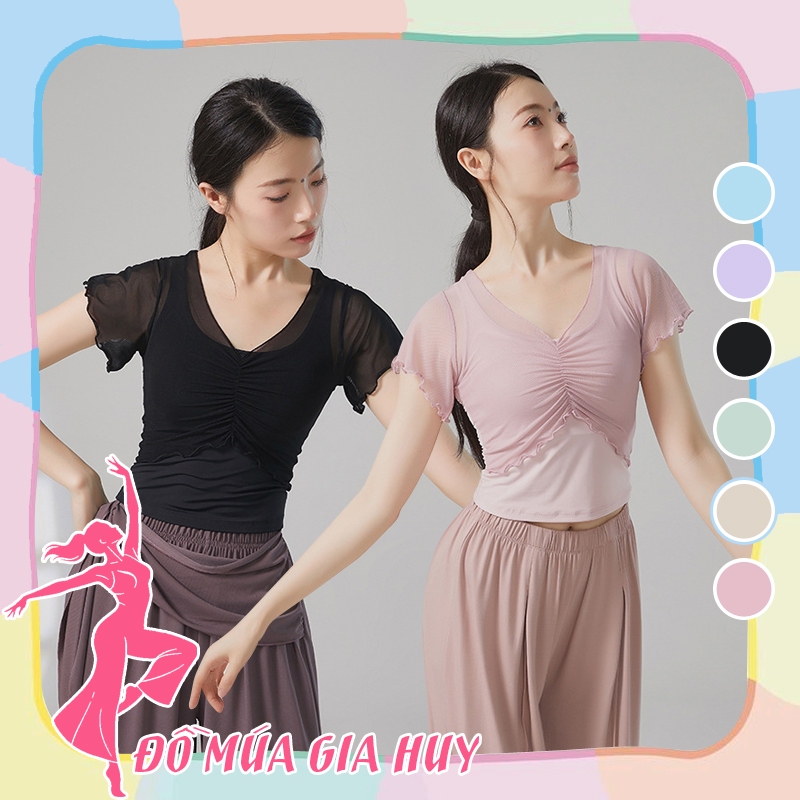 Áo múa cổ trang Trung Hoa tay ngắn viền xoăn bèo nhún ngực MA24