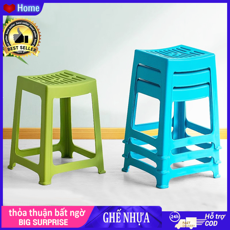 HOME Ghế nhựa cao cấp quán nướng Trà sữa Cafe Vỉa Hè Ghế nhựa cao vuông nhiều màu TẢI TRỌNG 90 KG- GIÁ RẺ chắc chắn 100% nhựa PP