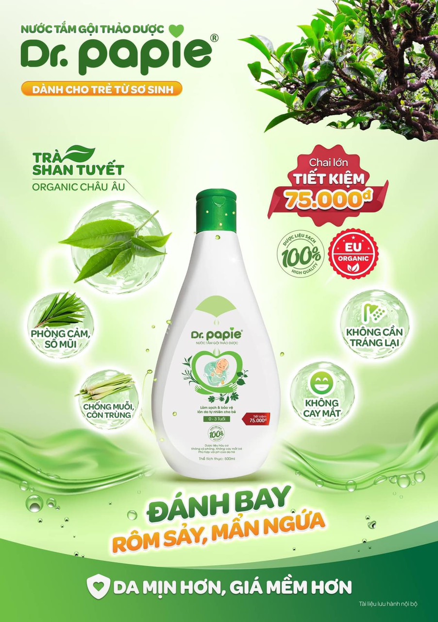 Nước tắm gội thảo dược Dr Papie chai 500ml Mới Bebi123shop