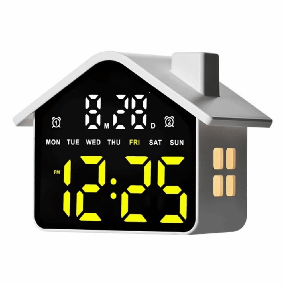 GRACE House Shaped LED Alarm Clock Minimalist Night Light Digital Table Clock Multifunctional Date Week Display Electronic Clock Bedside Decoration