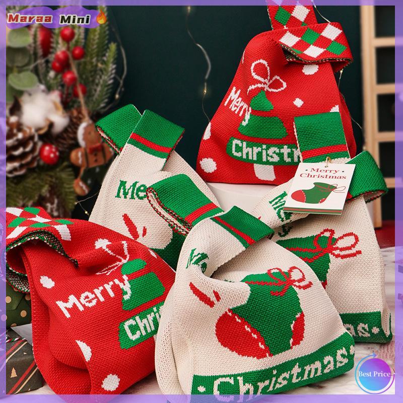 Maraa 1 cái đơn giản món quà giáng sinh Knot Wristlet Santa Claus kẹo Túi giáng sinh dệt kim Túi tái sử dụng Đảng ủng hộ Túi