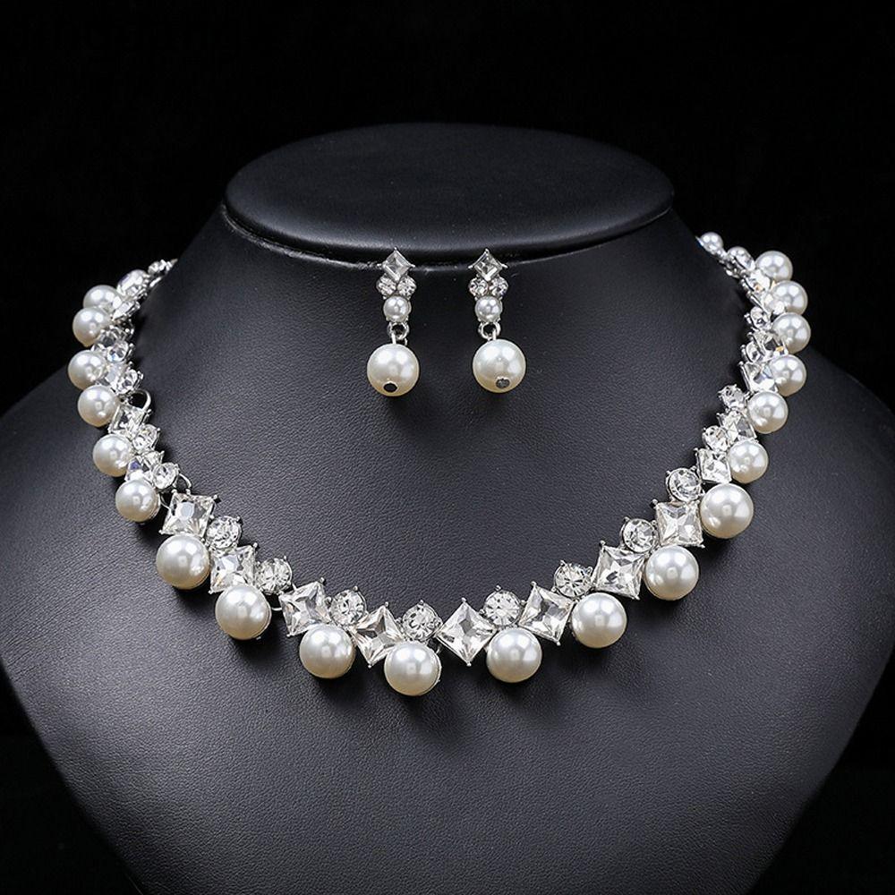 DINGDANGA Lãng mạn Tinh tế Thanh lịch Kim cương giả Cổ điển Hợp kim Bộ trang sức cưới cô dâu Bông tai lủng lẳng Bộ trang sức phong cách Hàn Quốc Vòng cổ nữ