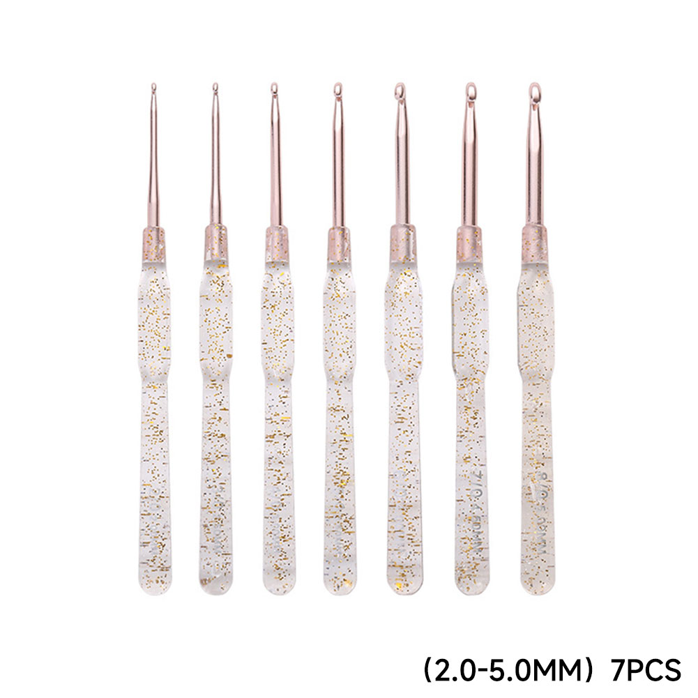 Rungao 7Pcs Aluminum Crochet Hooks Set Colorful Clear Handles 2.0-5.0mm Single Head DIY Knitting Needles Handmade Weaving Craft Tools