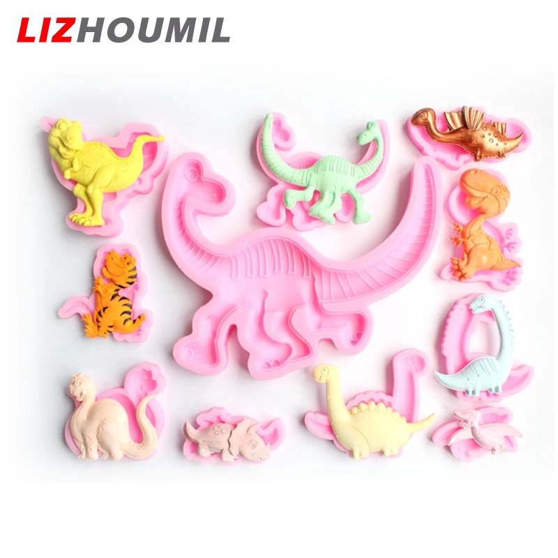 LIZHOUMIL 1Pcs Cartoon Dinosaur Silicone Mold Fondant Cake Decoration Chocolate Kitchen Cooking Tools Clay Wax Plaster Resin Mould ราคา 31 บาท*ส่งฟรี