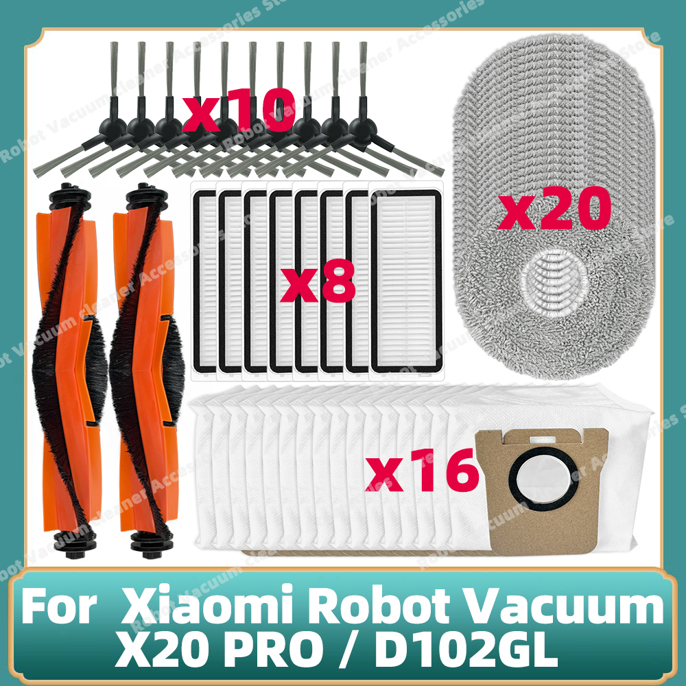 Tương Thích Cho Xiaomi Robot hút bụi X20 Pro/D102gl/X20 Max/D109gl Bộ Phận Chính chổi cạnh Lọc Lau túi bọc chống bụi Phụ Kiện