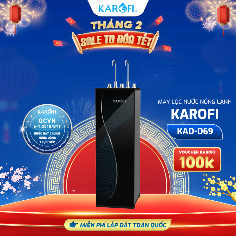 Máy lọc nước Nóng Lạnh Karofi KAD-D69 - 11 lõi RO Mỹ 100GPD Công nghệ làm lạnh Zitek 4.0 - Giao lắp 