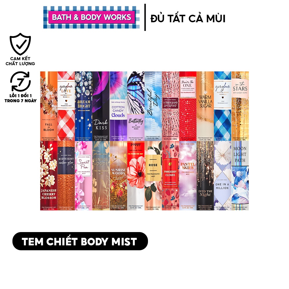 30 Tem nhãn dán Body Mist BBW chiết 10ml đã cắt sẵn tất cả các mùi hot - Kích thước 20mm x 80mm