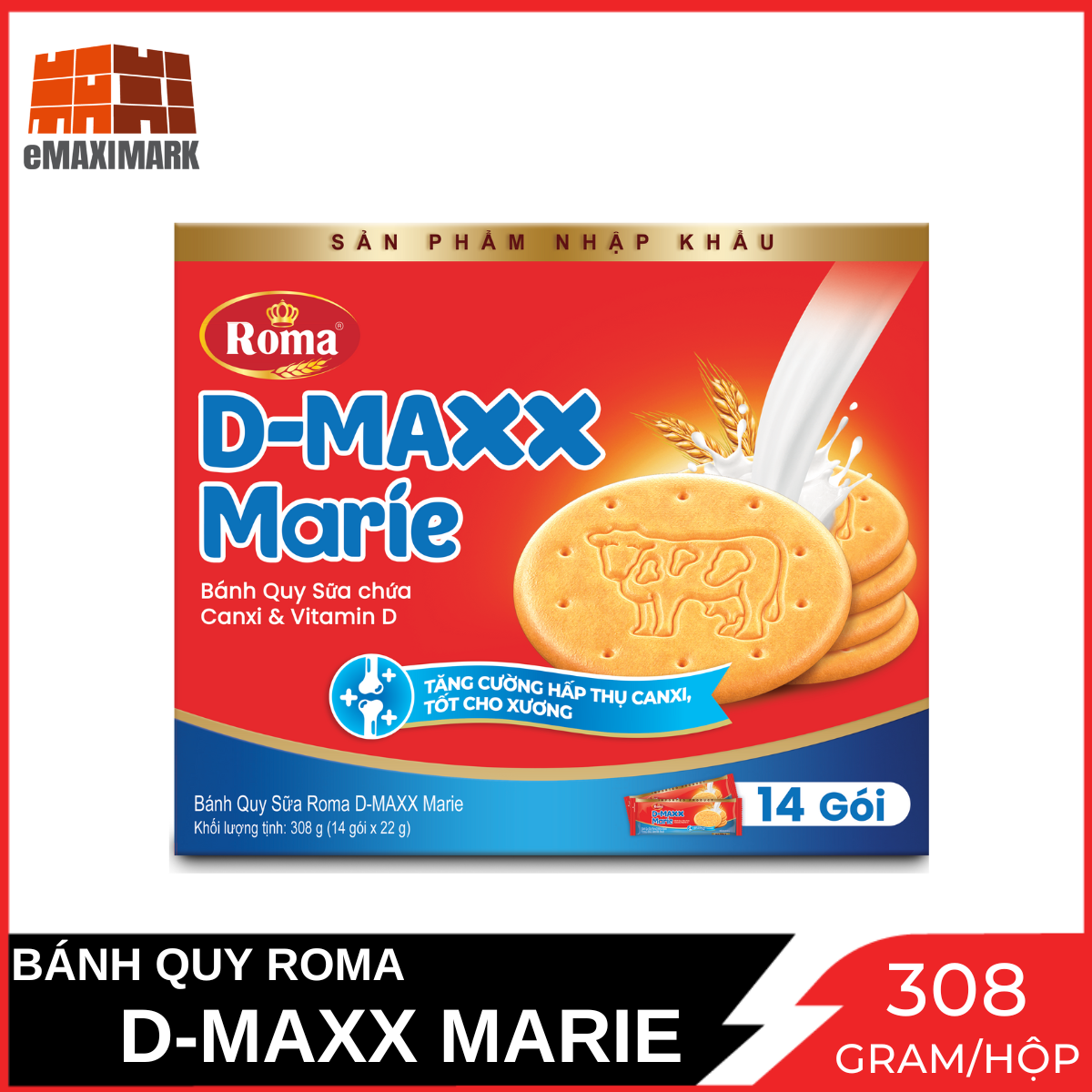 Bánh quy sữa D-MAXX Marie Hộp Giấy 308G (14 Gói x 22g)