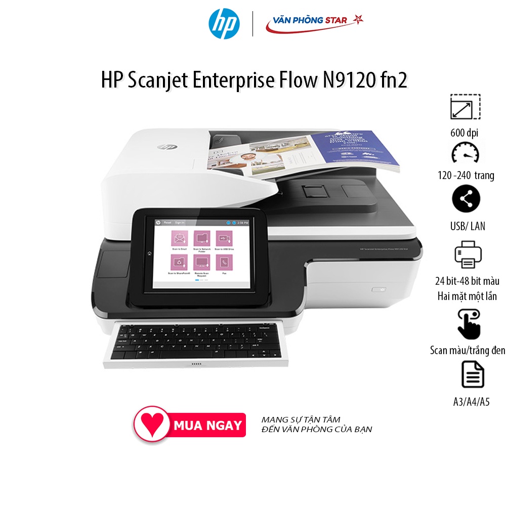 Máy quyét A3 HP Scanjet Enterprise Flow N9120 fn2, scan hai mặt, tốc Độ Scan 120 ppm/240 ipm, độ phân giải 600 ppi