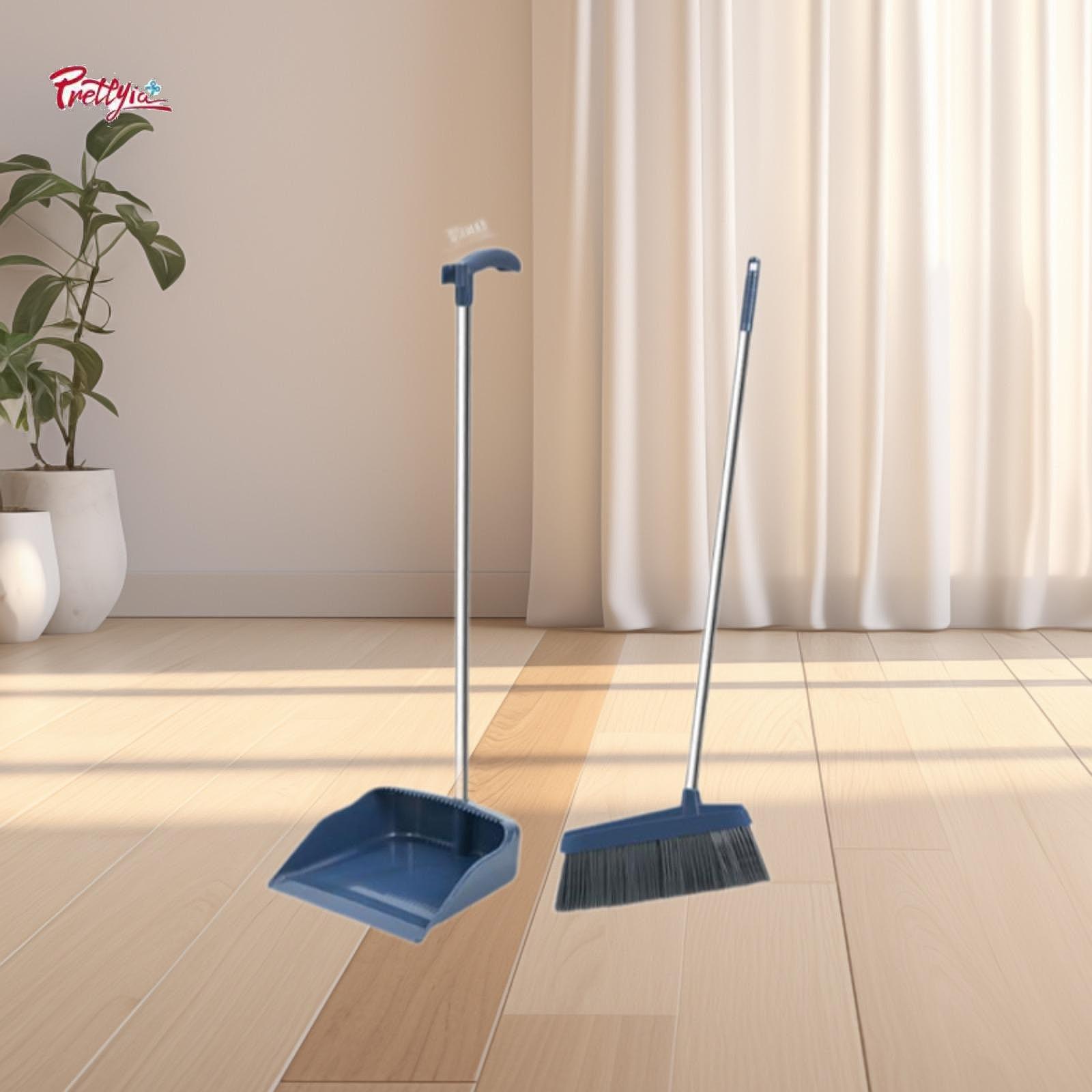 Prettyia Broom and Dustpan Set Soft Broom Lightweight Ergonomic with Long Handle Sweeping Broom for Patio ราคา 287 บาท*ส่งฟรี
