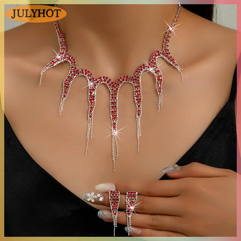 JULYHOT Cao cấp hình học rhinestone vòng cổ bông tai, cô dâu phù dâu Wedding party Phụ kiện thiết lập