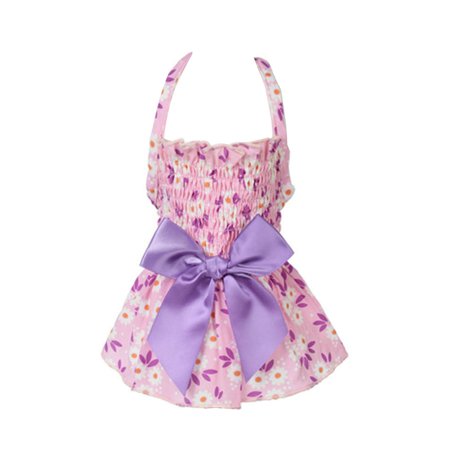 Pet Halter Dress Comfortable Soft Eye-catching Cotton Flower Print Pet Dog Bowknot Princess Dress Pet Costume
