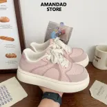 QiaoYiLuo Giày Trắng Đế Dày Màu Trắng Sữa Giày Bánh Mì Thể Thao Thoáng Khí Mẫu Mới Dễ Thương