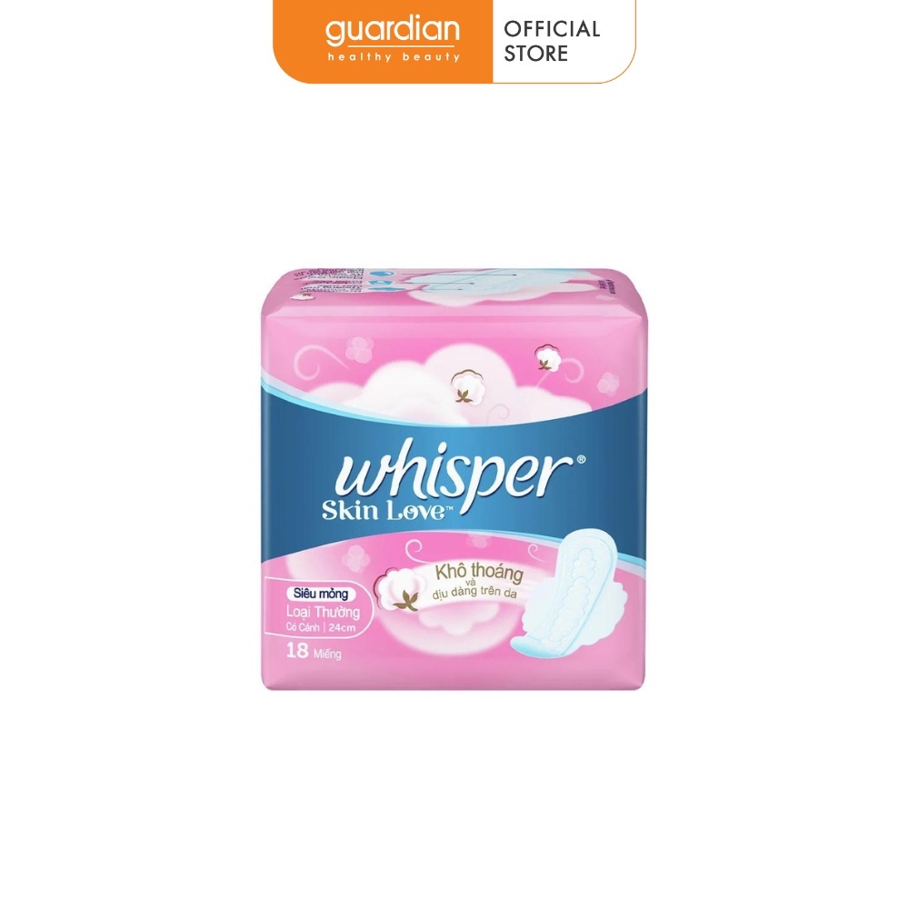 Băng Vệ Sinh Siêu Mỏng Có Cánh Cho Ngày Thường SkinLove 24CM Whisper Gói 18 Miếng