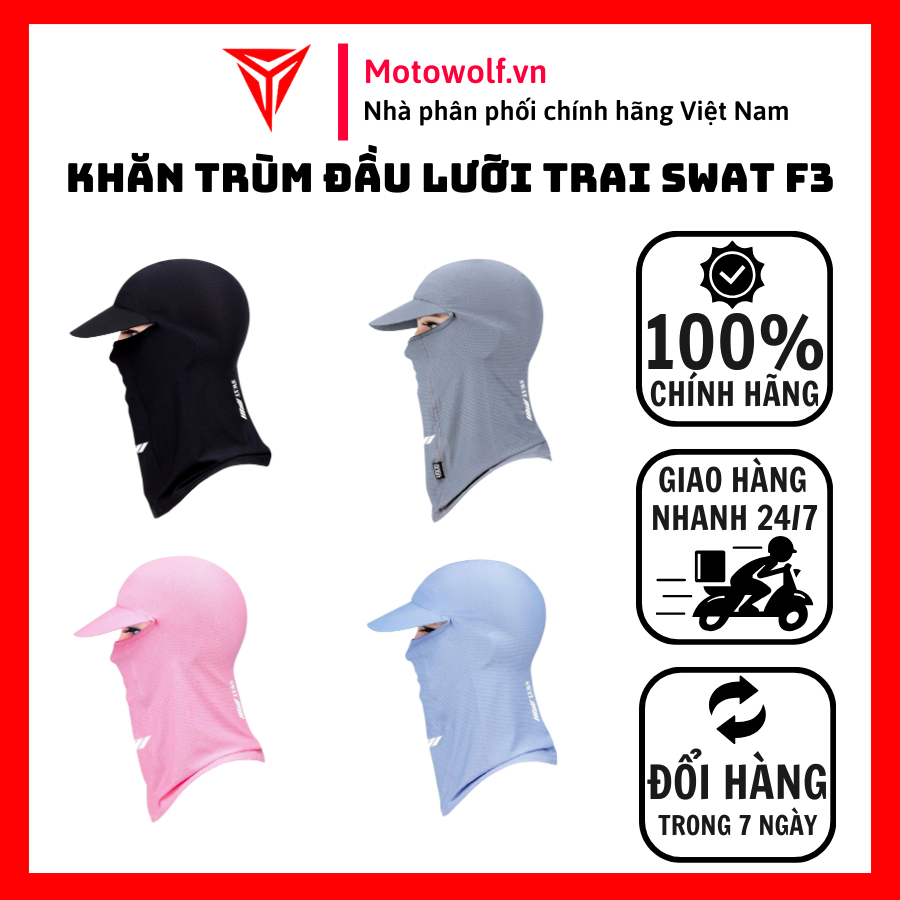 Khăn trùm đầu ninja swat f3 chống nắng, chống gió, chống bụi, thiết kế kèm mũ hỗ trợ chống nắng cao - motowolf việt nam