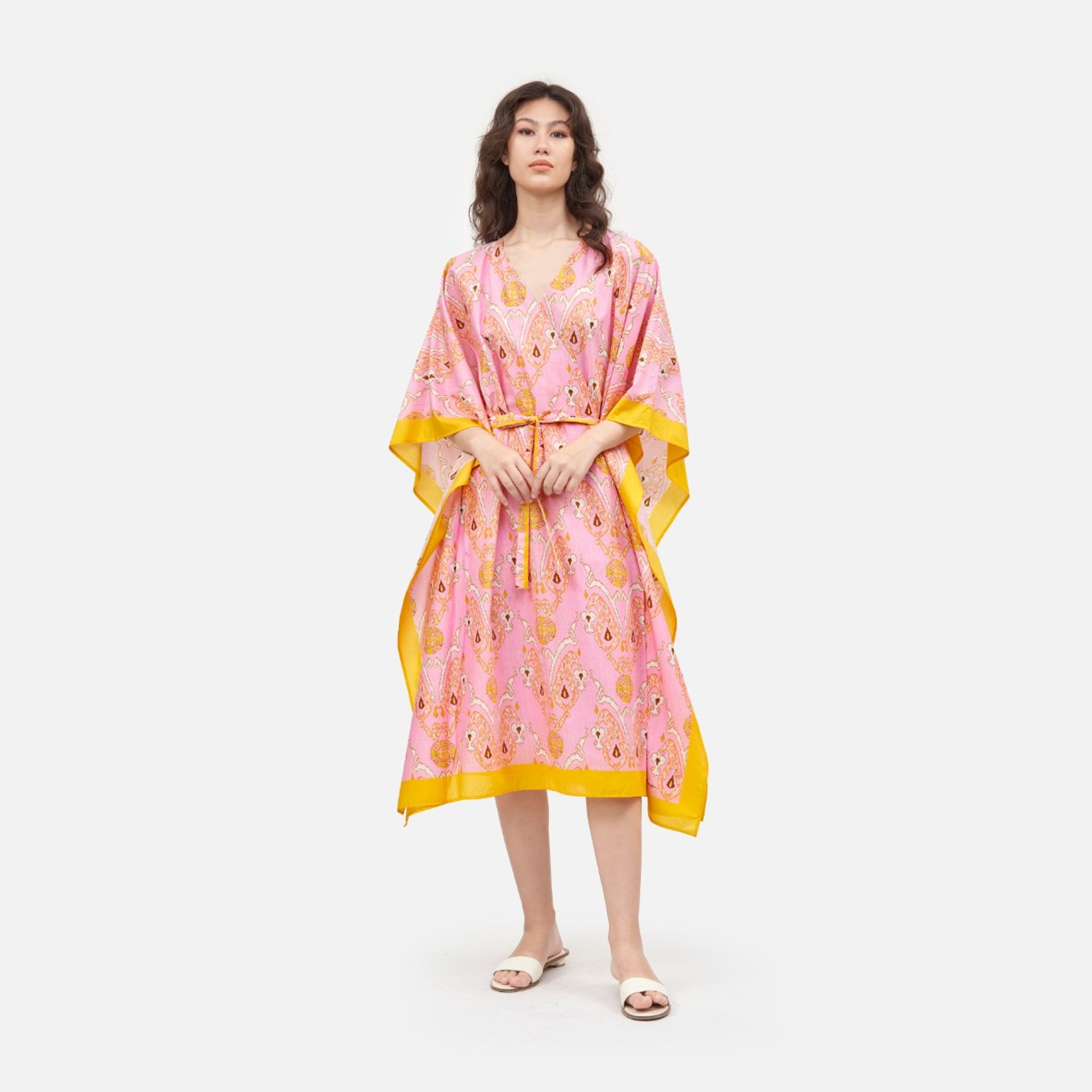 Ikat Paisley Cotton Wrap Kaftan Dress - Pink ราคา 1,470 บาท*ส่งฟรี
