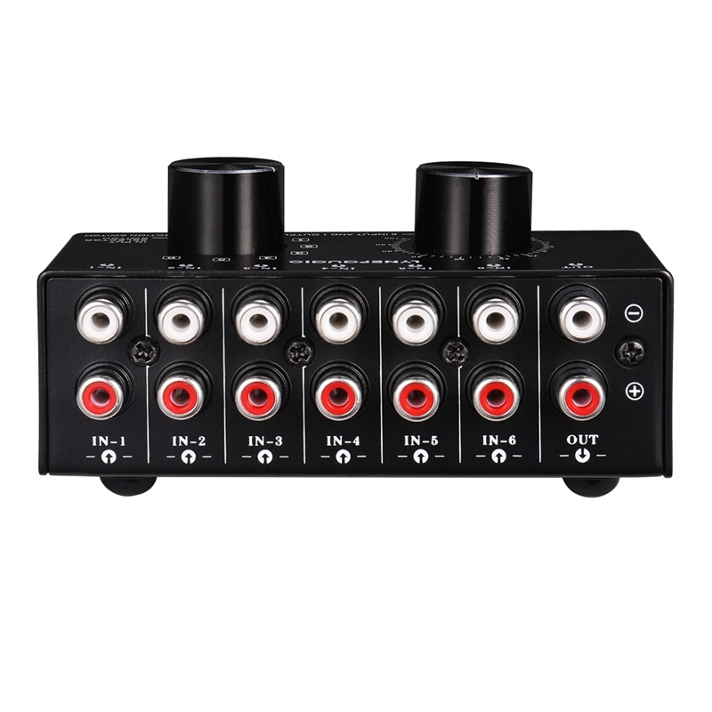 Bảng giá 6 Input 1 Output Switcher Audio Source Selection Switcher RCA Audio Input Signal Selector Switch with Volume Adjustment and Manual Switch Phong Vũ