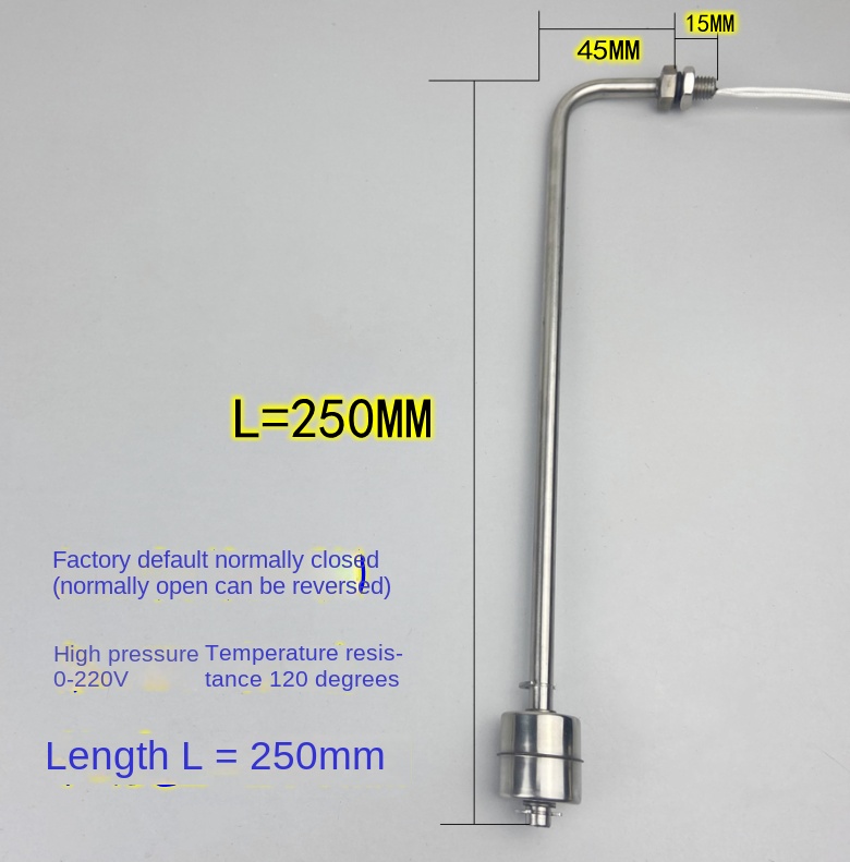Công tắc mức nước lắp bên - Phao inox 304 chịu nhiệt, điện áp cao, chiều dài 250mm