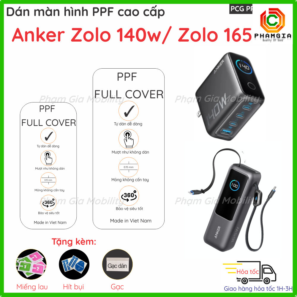 Dán PPF Củ sạc, Pin dự phòng Anker Zolo 140 100w 165w/ A121B/... loại trong suốt, nhám bảo vệ màn hì