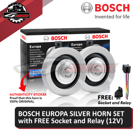 Bosch Europa Silver Horn Set 12V W/ Free Relay and Socket