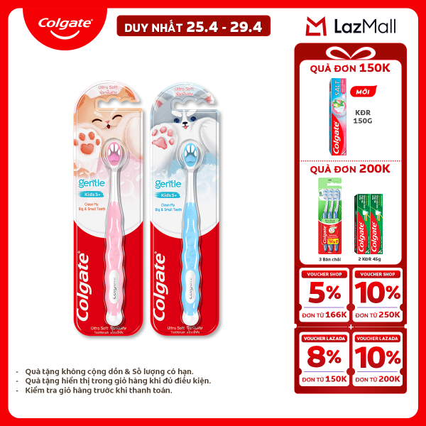 [Chỉ 25-29.4_X2 Voucher giảm 20%] Bàn chải Colgate cho bé 5+ tuổi Fluffy Paw họa tiết thú cưng đáng yêu, lông chải siêu mềm (mẫu ngẫu nhiên)