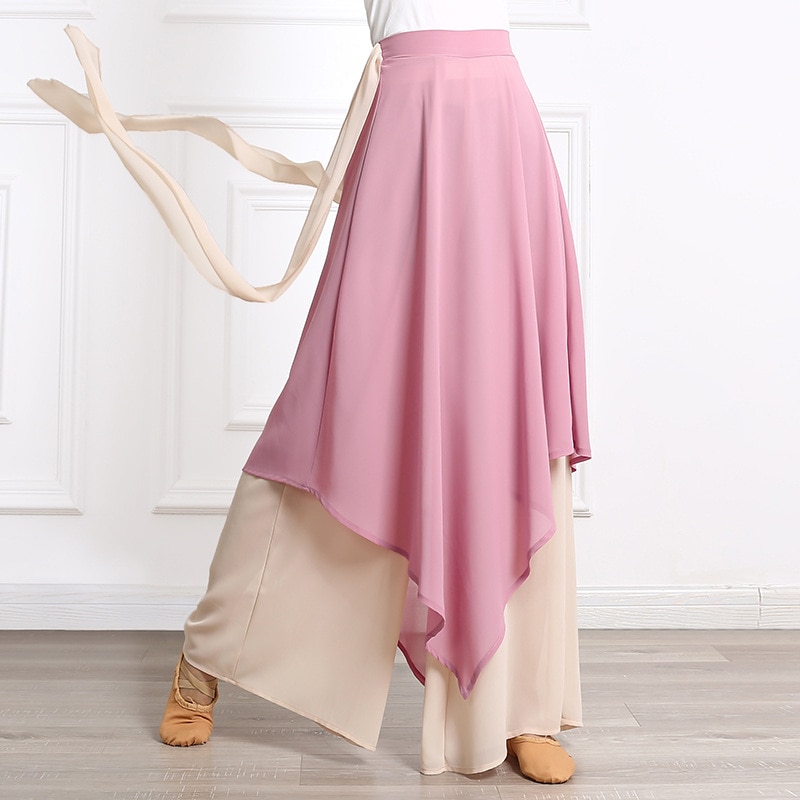 Trung Quốc Dân Gian Khiêu Vũ Cổ Điển quần khiêu vũ Phụ Nữ Lỏng Lẻo Quần Legging rộng Quần 2 Lớp Cổ Tích Cơ Thể Vần Điệu Dancewear Xẻ Bên Hông cỡ lỡn