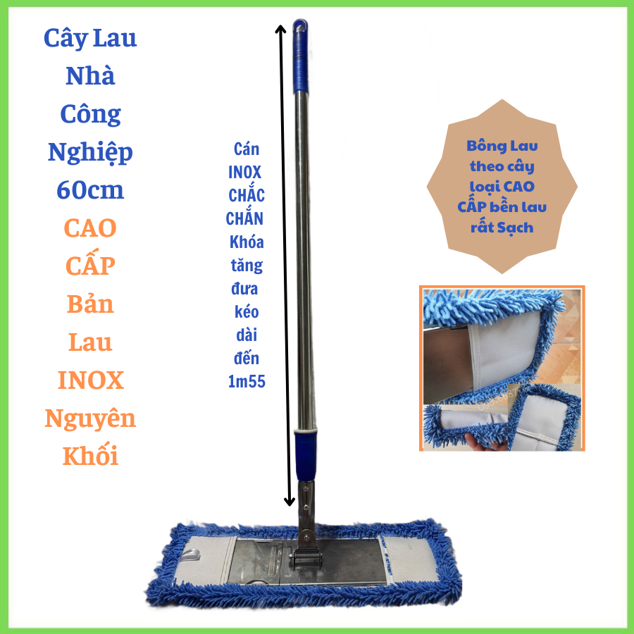 Hỏa Tốc Cây Chổi lau Sàn nhà Công Nghiệp San Hô CAO CẤP NGUYÊN KHỐI 45-60cm INOX DÀY DẶN Chắc Chắn