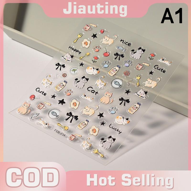 Jiauting 5D Nổi Dễ Thương Phim Hoạt Hình Mèo Chân Cá Thiết Kế Móng Tay Nghệ Thuật Sticker Decals Tự Dính Nguồn Cung Cấp Cho Phụ Nữ Và Cô Gái