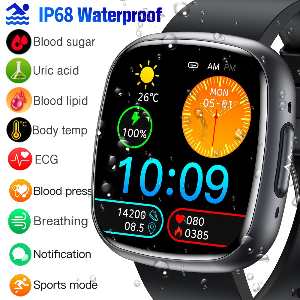 ET593 Smart Watch ECG Blood Lipid Uric Acid Blood Glucose Body Fat Monitoring Smartwatch For Men Women Bracelet Bluetooth Call Waterproof Sport Fitness Tracker Wrist Watches For Android And IOS ราคา 1,319 บาท*ส่งฟรี