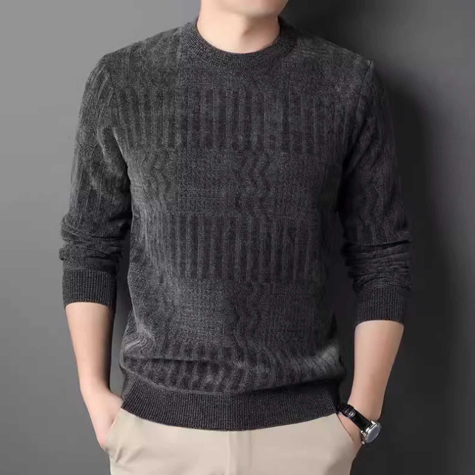 Herren Strickpullover Warm Und Gemütlich Unifarben Für Männer_voghion.com