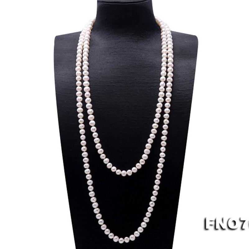 JYX Pearl Long Strand Necklace 6.5mm Natural White Round Freshwater Pearl Necklace Long Swaeter Necklace 63