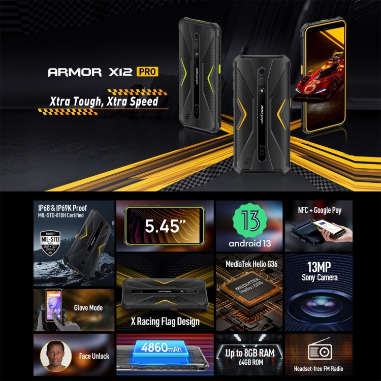 【Ready Stock】 Ulefone Armor X12 Pro, IP68/IP69K Rugged Phone, 5.45 inch Android 13 MediaTek Helio G36 Octa Core, Network: 4G, NFC 4GB+64GB ราคา 7,953 บาท*ส่งฟรี