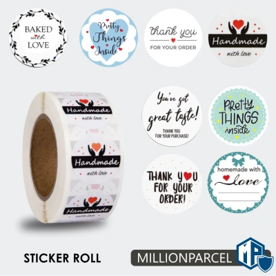 Sticker Label Roll 500pc /Handmade sticker/ Thank you sticker / Love sticker / Rewards sticker / carton box sticker