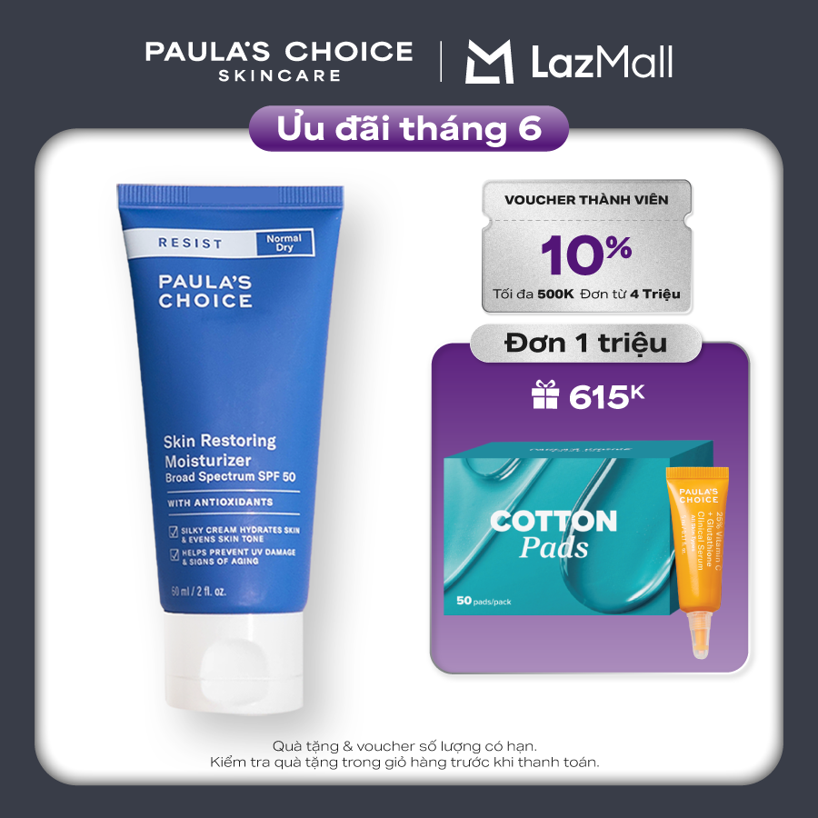 Kem chống nắng chống lão hóa Paula’s Choice Resist Skin Restoring Moisturizer with SPF 50-60ml 7970