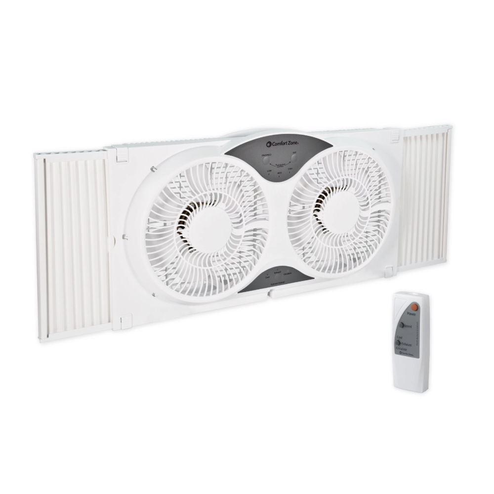 2023 New khu vực thoải mái 9 "3-tốc độ Reversible Twin cửa sổ fan với điều khiển từ xa, trắng