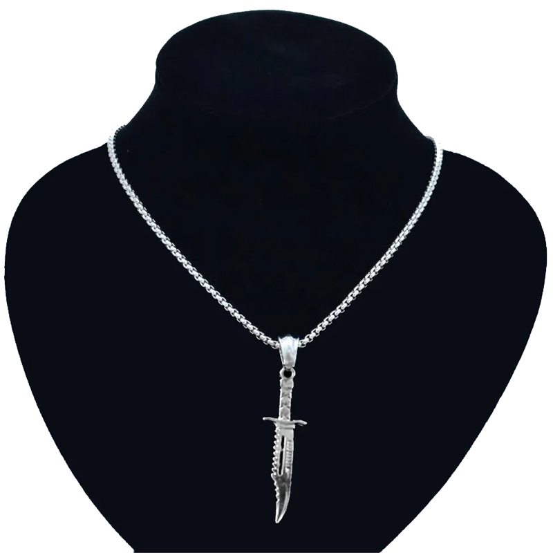 Vintage Silver Sword Pendant With Chain - Unisex Men Women Friendship Mens Boys Girls Ladies Knife Talwar Locket Necklace Set - Couples Necklace Couple Best Friend Ship