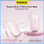 Baseus 45W/22.5W Power Bank Qpow 3 Ultra Digital Display với cáp có thể tháo rời 10000mAh / 20000mAh Bộ Sạc Pin Ngoài sạc nhanh for iPhone17 16 15 Pro Huawei Samsung Xiaomi