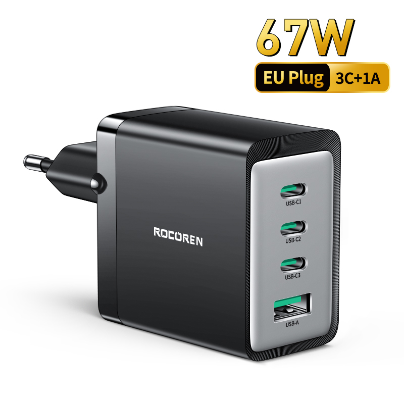 Rocoren 67W GaN Charger Quick Charge 4.0 3.0 Type C PD USB Charger with QC 4.0 3.0 Portable Fast Cha